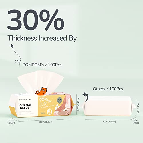 Pompom Life Disposable Face Towel, Ultra Soft Thick Wash Cloths For Adults And Baby, 100% Cotton Dry Wipes For Washing And Drying, 100 Count Facial Tissue For Cleansing, Skincare, Makeup Remover #TOP2