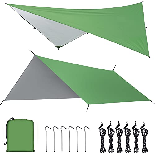 OTraki 10x10ft Hammock Rainfly Tarp Waterproof Camping Tent Rain Fly Cover Multifunctional Sunshade Shelter Canopy for Camp Hiking Backpacking Outdoor Adventure 300x300cm Portable Picnic Mat