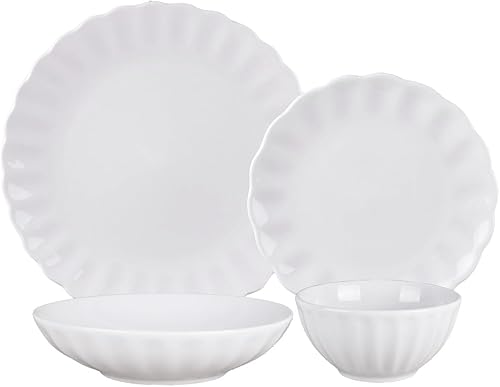 Godinger Juego de vajilla Juego de 16 piezas, 4 platos llanos de 10.5 pulgadas, platos de ensalada de 7.5 pulgadas, cuencos de 5.5 pulgadas y