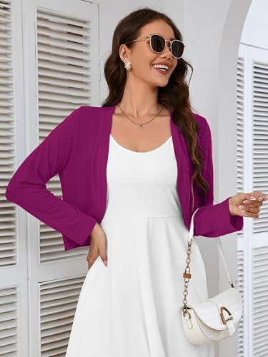 Image of Heymoments Women's Long Sleeve Thin Kintted Shrugs Sweaters Lightweight Cropped Tops Open Front Cardigan for Dress