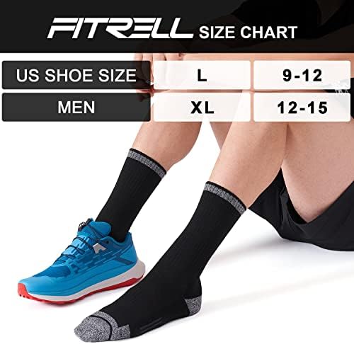 Fitrell 6 Pack Men's Athletic Crew Socks Cushioned Work Boot Socks, Black*6, X-Large - 1