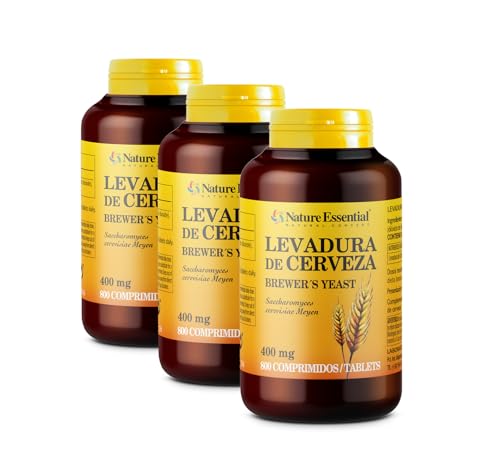 Nature Essential | Levadura de Cerveza 400 mg | Pack 3 Unidades | 800 Comprimidos | Fortalece Uñas, Piel y Cabello | Contribuye a la Formación de Queratina | Alto Valor Proteico | Vitamina B