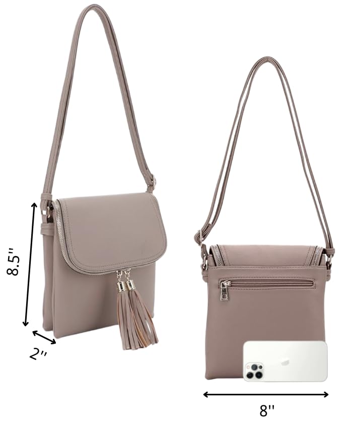 Isabelle Women's Multi Compartment Magnetic Closure Flap Crossbody with Tassel Zipper2