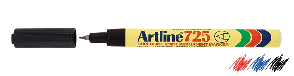 Artline 725 Lot de 12 marqueurs permanent à pointe ogive extra fine 0,4 mm Noir
