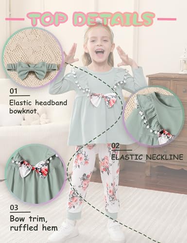 Image of mksodopy Toddler Girl Clothes Girl Fall Winter outfits Cotton Long Sleeves Ruffle Top Pants Little Girl Clothing Set