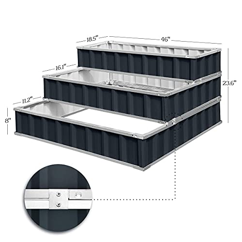 King Bird 3 Tiers Raised Garden Bed Dismountable Frame Galvanized Steel Metal Patio Garden Elevated Planter Box 46’’X46’’X23.6’’ For Growing Vegetables Flower (Dark Grey) #TOP6