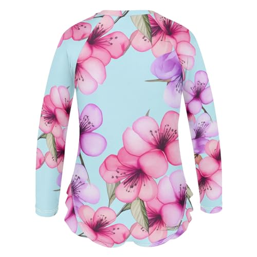 J JOYSAY Colorful Cherry Blossom Girls One Piece Swimsuits Long Sleeve UPF 50+ Rash Guard Kids Swimwear 3-12 Years3