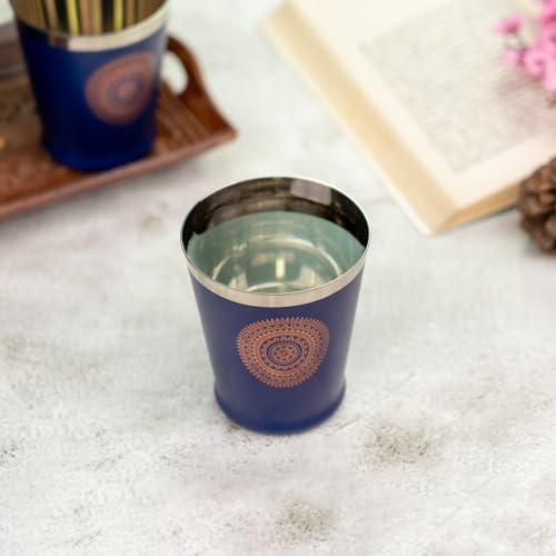 Image of JISCOVERY Stainless Steel Printed Glasses Set of 6 for Water, Milk, Lassi & Juice| Serving Glass Set| Designer Glass Tumblers| Capacity- 300 ML (Each) (Blue, Bucket)