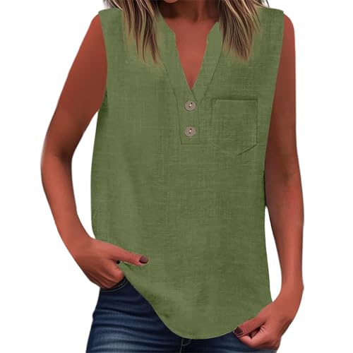 Générique Chemisier Tendance boutonné sans Manches pour Femme, Haut décontracté de Couleur Unie Polyvalent, Modèle élégant pour Toutes Les Tenues...