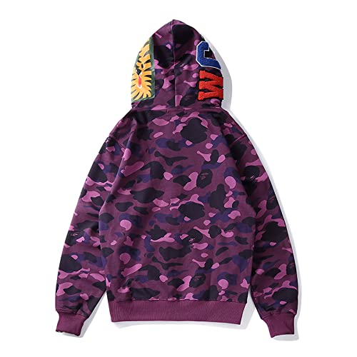 Surbieibg Shark Full Zip Up Hoodie, Purple Camo,Purple - Image 4