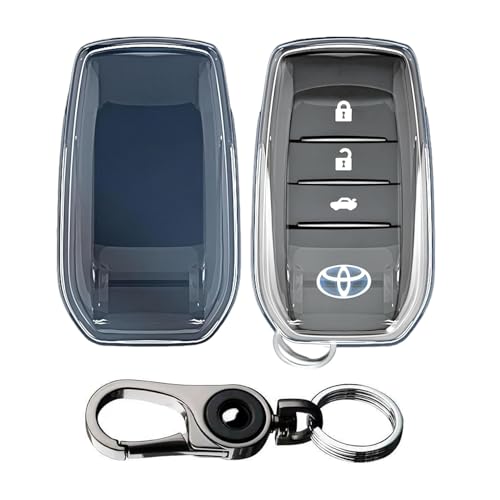 Image of Clear TPU Key Cover and Keychain Compatible for Toyota Fortuner | Hilux | Innova Crysta | Fortuner Legender | Innova HyCross | Land Cruiser Smart Key (Clear TPU with SP09 Keychain)