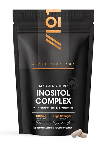 Myo Inositol & D Chiro Inositol 4000mg PCOS Supplement with Chromium Folic Acid & Vitamin B6-60 Vegan Tablets By Alpha01