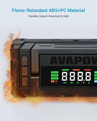 Image of AVAPOW Jump Starter with Air Compressor 8000A | 150PSI Car Battery Jumper Starter Portable with 4 inch HD Display 12V Jump Box (8L Gas /8L Diesel) with Auto-Shutoff Tire Inflator