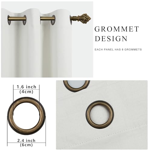 Image of 100% Blackout Linen Textured Curtains for Bedroom Full Light Blocking Room Darkening Bronze Grommet Window Drapes Thermal Insulated Energy Efficient Home Decor 52x108 Ivory (2 Panels)
