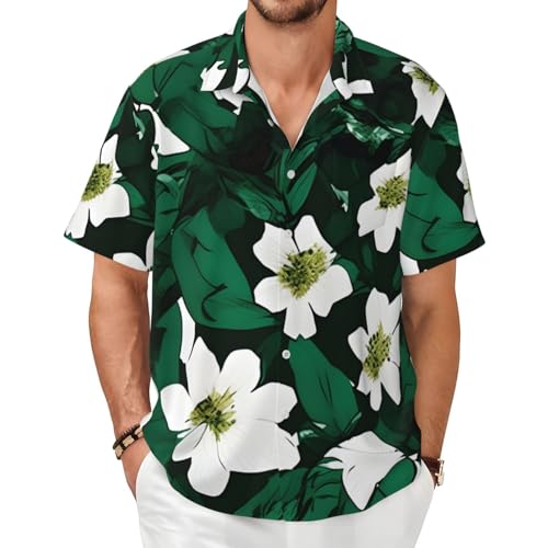 WOPQS Hunter Chemise à manches courtes pour homme Motif floral Vert, Noir , XS