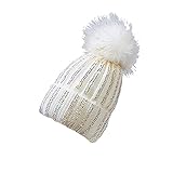 Sequin Bling Knit Hat with Thick Plush Lined Shining Beanie Cap Sparkle Fashion Pompom-Hats for Girl...