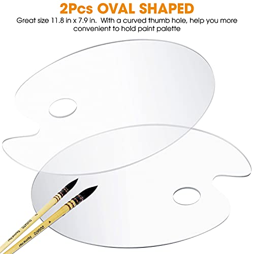 Acrylic Paint Palette 2Pcs 11.8 X 7.9 Inches With Thumb Hole By Dugato, Clear Oval-Shaped Non-Stick Acrylic Oil Paint Mixing Tray- Comfortable To Hold & Easy To Clean - For Diy Art Painting Plate #TOP1