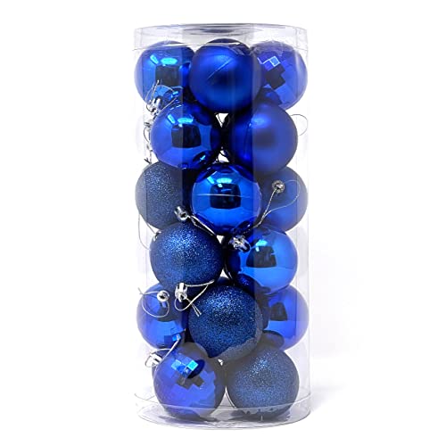 allgala Christmas Balls 24 PK 2.33 Inch (6CM) Pre-Strung Shatter Proof Christmas Ornament Balls for Xmas Tree-4 Style-Royal Blue