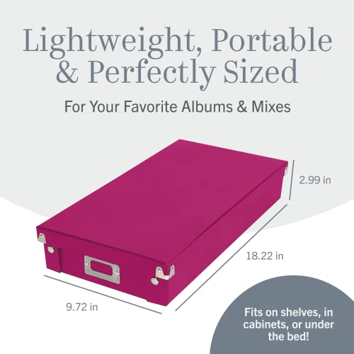 Snap-N-Store Cassette Tape Storage Box - 2 Pack, Durable Boxes With Lids To Store Up To 50 Cassette Cases - Berry #TOP4