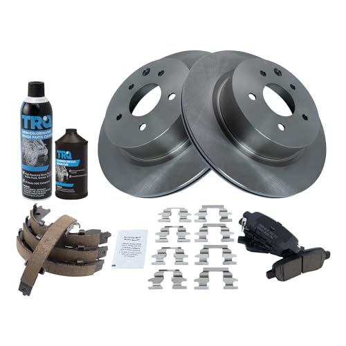 Image of TRQ Rear Brake Pad & Rotor Kit, with Chemical Kit Parking Brake Shoe Set Ceramic Compatible with 2009-2019 Nissan Maxima