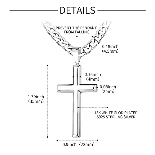 925 Sterling Silver Cross Necklace for Men Women 4.5mm Stainless Steel Highly Polished Cuban Link Chain Beveled Edge Crucifix Cross Pendant Necklace 16-28 Inches3