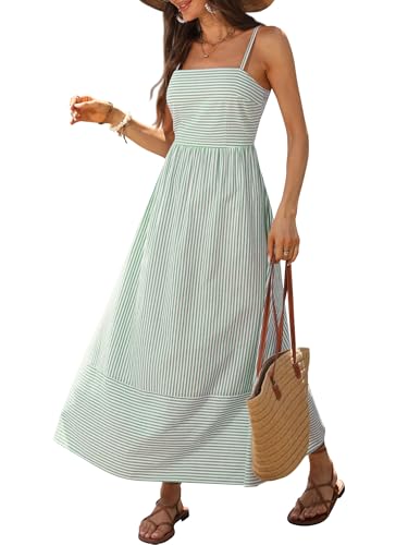 Image of Caracilia Womens Maxi Dresses Gingham Spaghetti Strap Back Smocked Flowy Long Sundress Summer Beach Vacation Clothes 2026