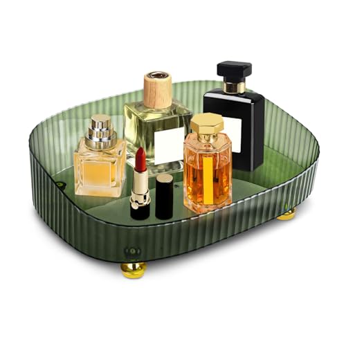 Mulaibdin Perfume Tray for Dresser, Perfume Organiser Tray Plastic, Bathroom Trays for Toiletries, Decorative Trays for Vanity,Bedroom, Makeup Jewellery Pallet Holder, Room Decor Aesthetic(Green)