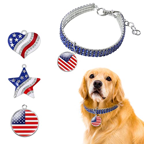 Ali2 Independence Day Pet Dog Rhinestones Collars Dog 4Th Of July Day Collar Adjustable Crystal Pendant Cat Collar Elastic Pet Necklace For Small Pet Dogs Cats Puppy L(Blue) #TOP11