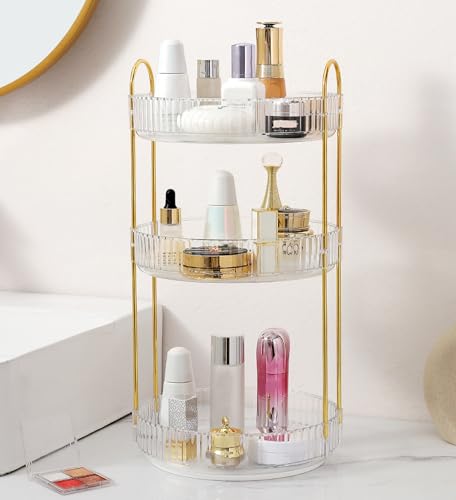 Aveniee Crystal Three-Layer 360° Rotating Cosmetic Stand, Premium Solid Metal...