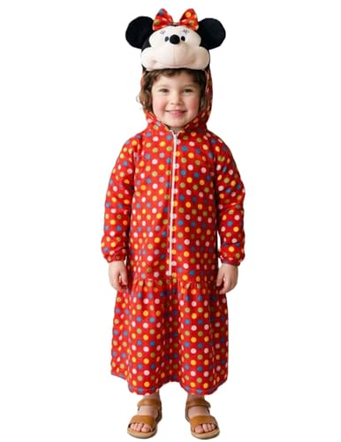 Image of BookMyCostume Colorful Polka Dot Cartoon Style Mouse Costume for Girls - Full Body Jumpsuit for Toddlers with Character Face Hood - School Annual Day, Birthday & Stage Performance | 5-6 Years