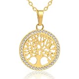 Haiyuan Bracelet Moda oro/Plata Color Árbol de la vida colgante Collar de Cristal para Mujeres joyería Nueva novedad joyería hueco Bijoux Femme 50 cm De oro y de Color
