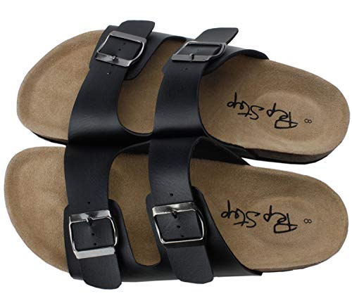 Pepstep Slip On Sandals For Women Or Ladies With Soft Cork Footbed And Buckle Strap, Low Platform Suede Slides For Women, Arch Support, Well Made, Cute And Comfortable (8, S04Black) #TOP3
