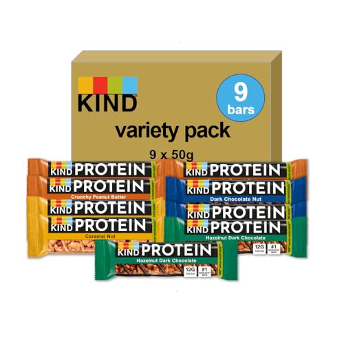 KIND Protein Variety Pack, Gluten Free, High Fibre, No Artificial Colours, Flavours to Preservatives, 9 x 12g bars