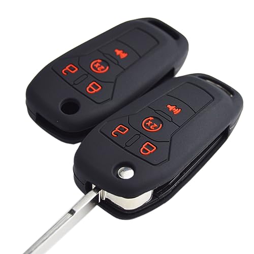 Image of Silicone Rubber Key Fob Covers Protector for Ford F150 F250 F350 F450 F550 Raptor Ranger Transit Fusion Bronco Lightning Maverick XLT (Flip Key)