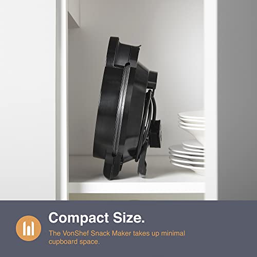 VonShef 3 in 1 Waffle Maker - Brownie & Doughnut Maker with Non-Stick Removable Plates, Cool Touch, Easy Clean - Makes Donuts & Brownies (Black, 800W)