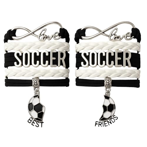 Infinity Collection Soccer Best Friend Bracelets Set – BFF Soccer Jewelry for Players, and Teammates – Black & White Matching Soccer Friendship Charm Bracelets