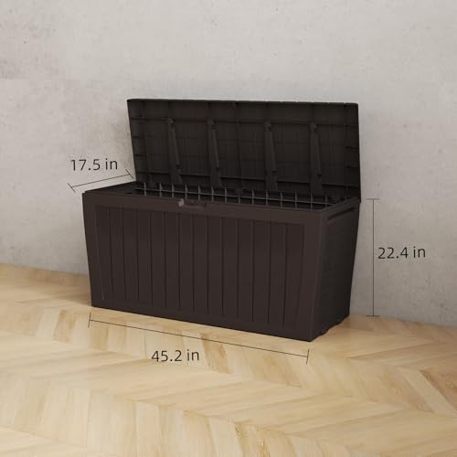 Pareschi 71 Gallon Resin Deck Box，Outdoor Storage Box, Waterproof Lockable Large Storage Bench for Patio Furniture, Pool Accessories & Garden Tools, Brown — view 2