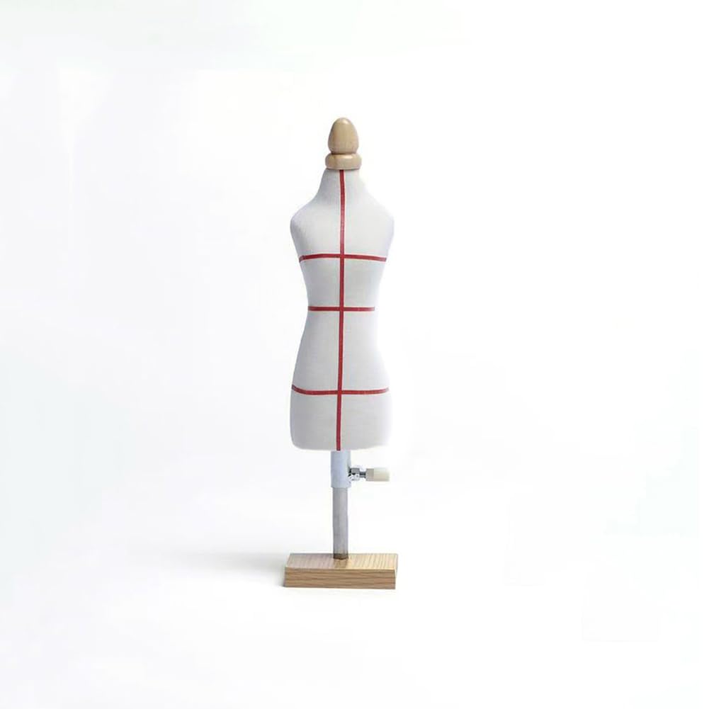 Mini manekin krawiecki dla kobiet, Manekin damski w skali 1/4 do szycia ubrań/tworzenia wykrojów krawieckich, wzór na manekina krawieckiego(45661,Square bottom+red line)