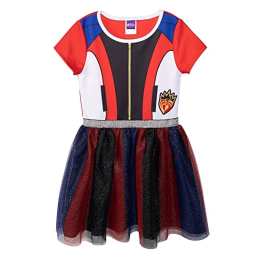 Disney Descendants Evie Little Girls Cosplay Tulle Short Sleeve Dress Red/Black 7-8