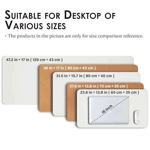 ナチュラルコルク &PU両面デスクマット、大型マウスパッド、デスクプロテクター、防水キーボードマット、オフィス/家庭/ゲーム/装飾に最適（白い、90cmx43cm）