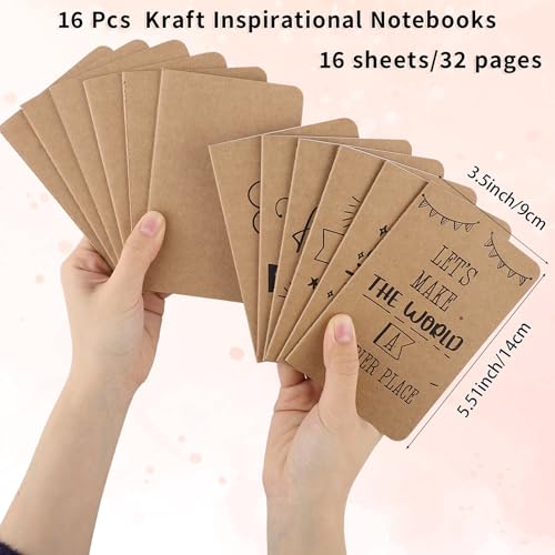 Image of BESARME 16 Pack Mini Inspirational Notebooks, Mini Kraft Journals Bulk Small Lined Pocket Notebook for Students School Supplies Employee Appreciation Gifts