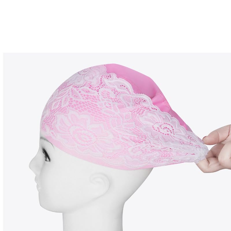 SUNTRADE Women Fashion Swimming Cap PU Waterproof Long Hair Lace Swim Cap for Women (pink), rose - Image 3