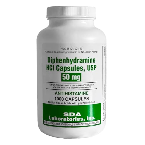 SDA LABORATORIES Diphenhydramine 50mg Allergy Relief Fast-Acting Indoor & Outdoor Antihistamine Symptom Control 1000 Count (1 Bottle)