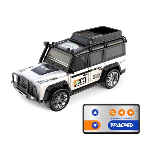 Image of Mini Alloy Off-Road RC Car for Kids 6+ 1:64 Scale Remote Control Car Toys Strip Lights, 2.4Ghz, USB Rechargeable (Jeep -White)
