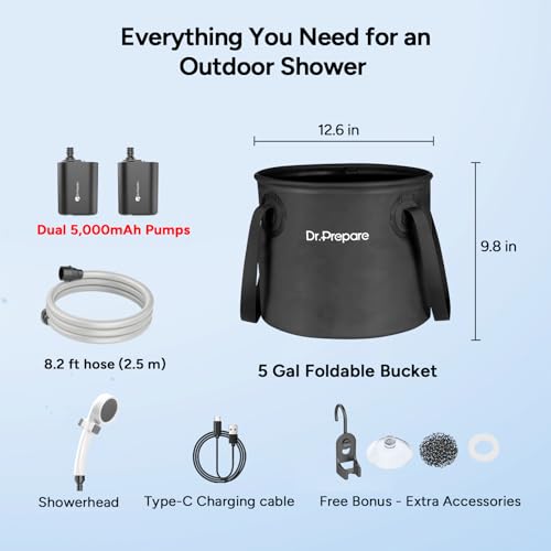 DR.PREPARE Camping Shower, 4 Gallons 15L Bolsa de Ducha Portátil para Camping Playa Viaje Senderismo, Ducha Solar Exterior con Cabezal de Ducha con Interruptor On-Off miniatura 4