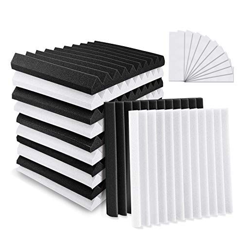 YeCheng 12 Pack Acoustic Foam 2â€ X 12â€ X 12â€ Soundproof Foam Panels - Studio Foam Wedges- Sound Absorbing Tiles for Recording Studio Ceiling - Black & White