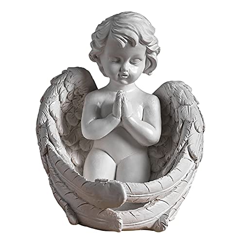 Duiaynke Estatuas de ángel de resina con alas arrodilladas rezando a pequeños querubines ángeles tumbados en alas, estatua decorativa para el hogar y el jardín, escultura de ángel (13,5 x 15 x 16 cm)
