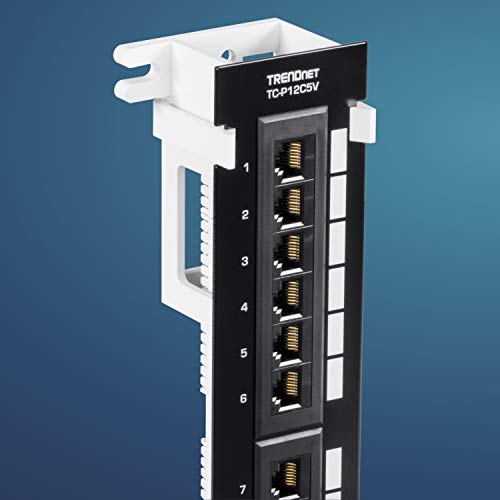 Trendnet 12-Port Cat5E Unshielded Patch Panel, Wall Mount, Included 89D Bracket, Vertical Or Horizontal Installation, Compatible With Cat5E & Cat6 Rj45 Cabling, Black, Tc-P12C5V #TOP1