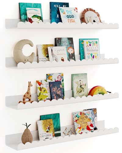 Catálogo para Comprar On-line Jugueteros para pared - los preferidos. 41 G&W Gruwald Paquete de 4 estantes acrílicos blancos de 23 pulgadas para habitación de los niños, estantes flotantes para libros para pared, estantes de libros de guardería,...