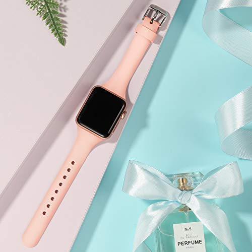 Image of Laffav Compatible with Apple Watch Bands for Women 40mm 38mm 41mm 44mm 42mm 45mm 46mm 49mm, Soft Silicone Narrow Slim Thin Sport Replacement Strap for iWatch Bands Series 11 10 9 8 7 6 5 4 3 SE3 /2 /1